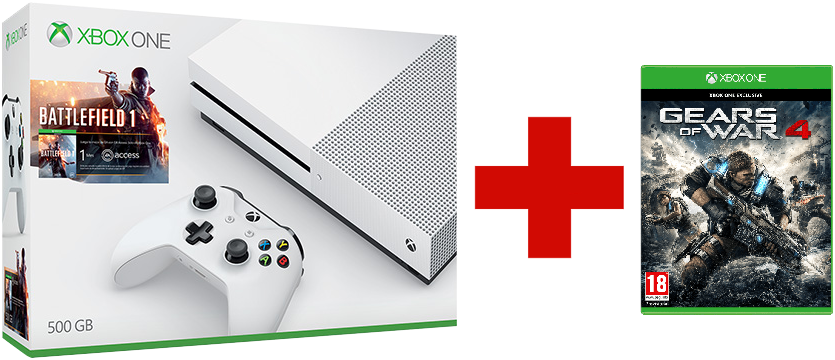 MICROSOFT Xbox One S 500 GB + Battelfield 1 + Gears of War 4