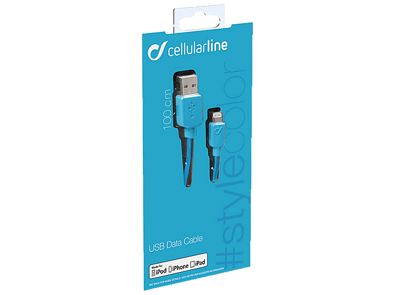 Cellular Line Lade- und Datenkabel Style Color 100cm USB Type-A auf Apple Lightning, Blau — Foto 2 von 2