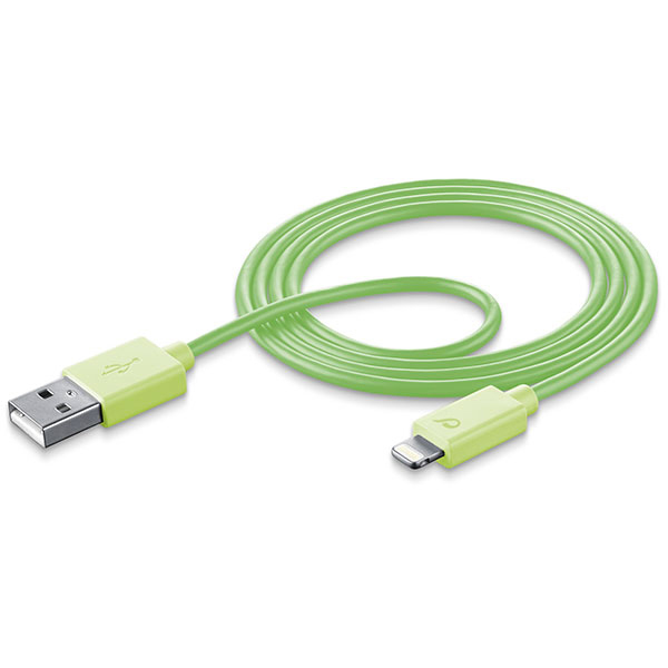 Cavo USB verde lime con connettore USB-A e connettore Lightning.