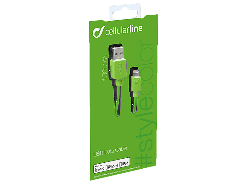 Cellular Line Lade- und Datenkabel Style Color 100cm USB Type-A auf Apple Lightning, Grün — Foto 2 von 2