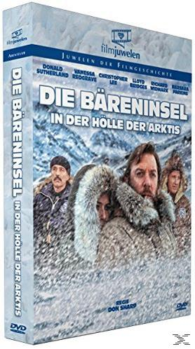 Filmcover, Titel: Die Bäreninsel, Schauspieler: Donald Sutherland, Vanessa Redgrave. Szene von Männern in Winterkleidung.