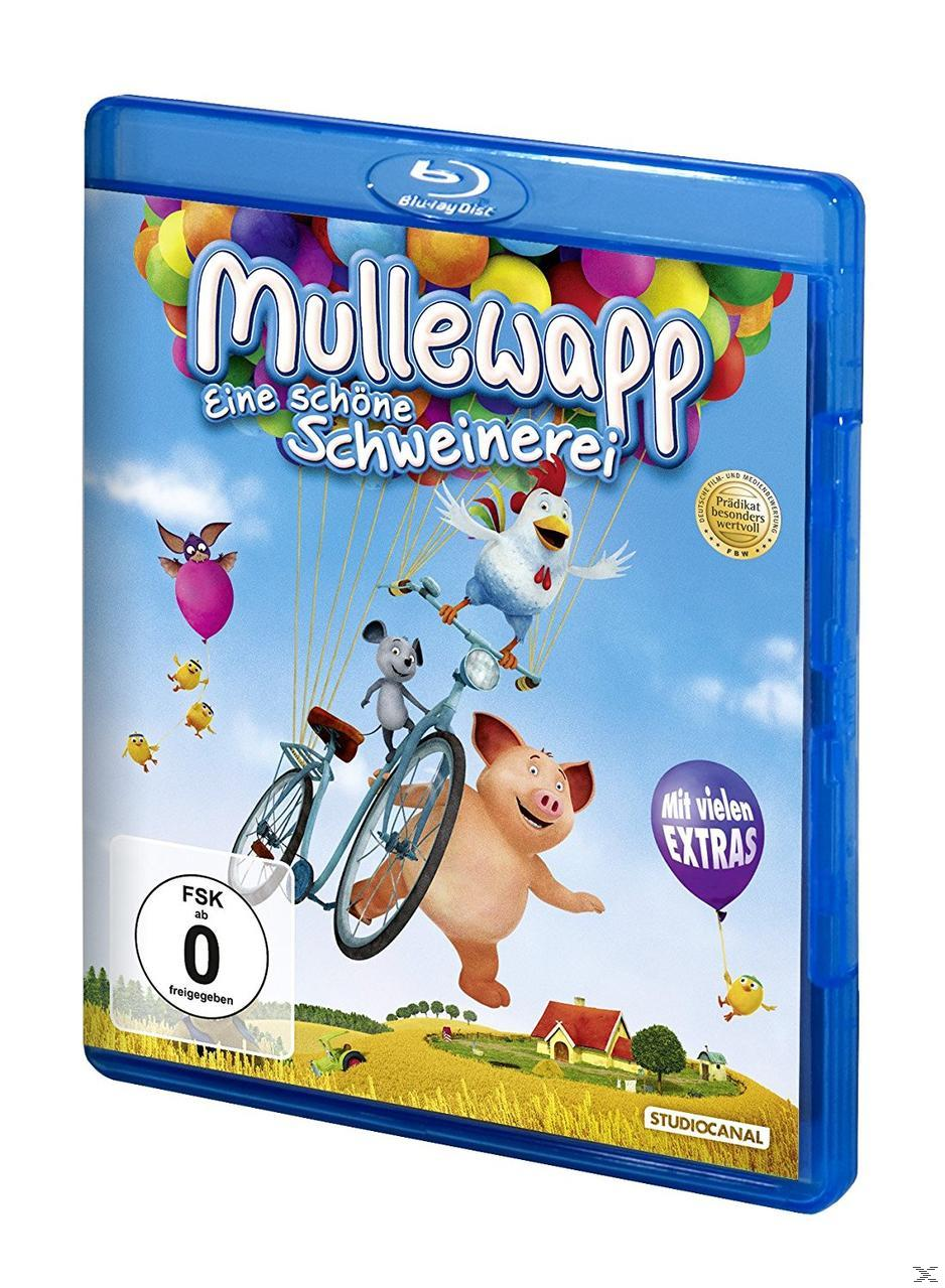 Blu-ray-Disc-Cover: Zeichentricktiere auf einem Fahrrad, Ballons und ein Schwein. Titel: Mullewapp.