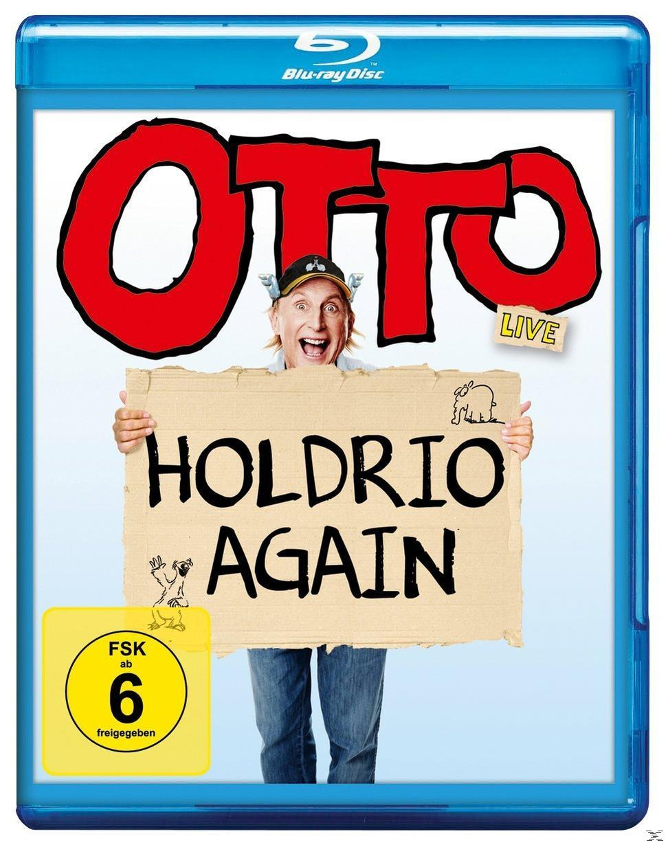 DVD-Cover: Otto, hält ein Schild, lächelt. Blauer Hintergrund, FSK 6 Logo. Text: Holdrio Again.