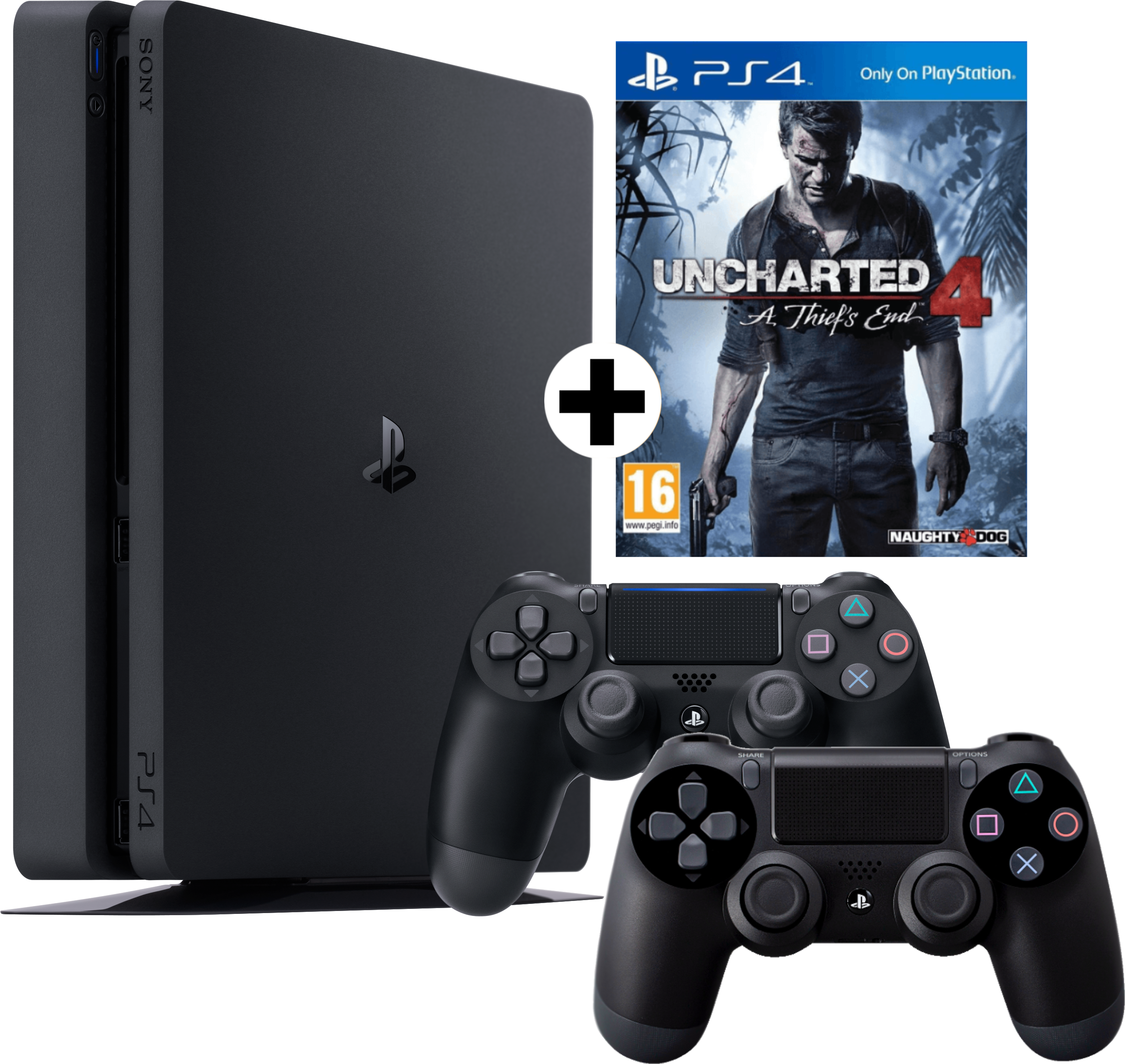 SONY PlayStation 4 Slim Konsole 1 TB + Uncharted 4 + 2ten Dualshock 4 Controller