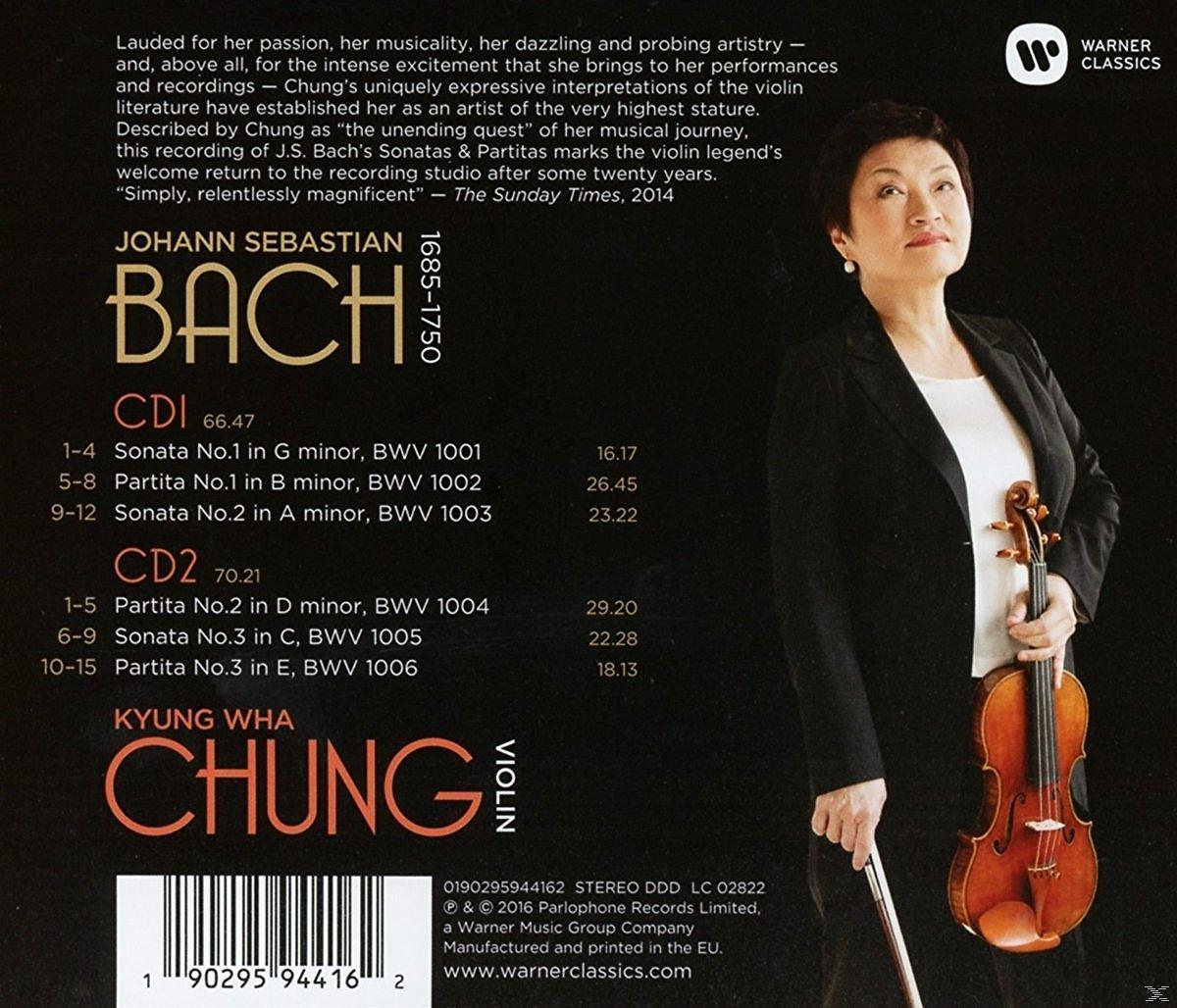 CD-Cover mit Frau, die eine Geige hält, Titel 'Johann Sebastian Bach'.