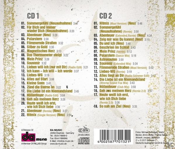 CD-Rückseite mit Titelliste auf Deutsch. Gold- und Weißtöne mit dem DA music Logo.
