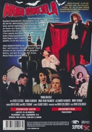DVD-Cover mit mehreren Leuten, eine Frau im Dracula-Kostüm, Text: Mama Dracula.