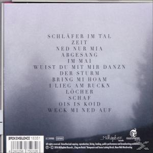 Rückseite des Albumcovers. Text auf Deutsch. Schwarz-Weiß-Bild. Broken Silence Label.