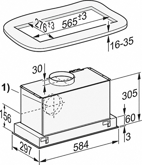 MIELE DA 2360, Dunstabzugshaube (584 mm breit, 297 mm tief)