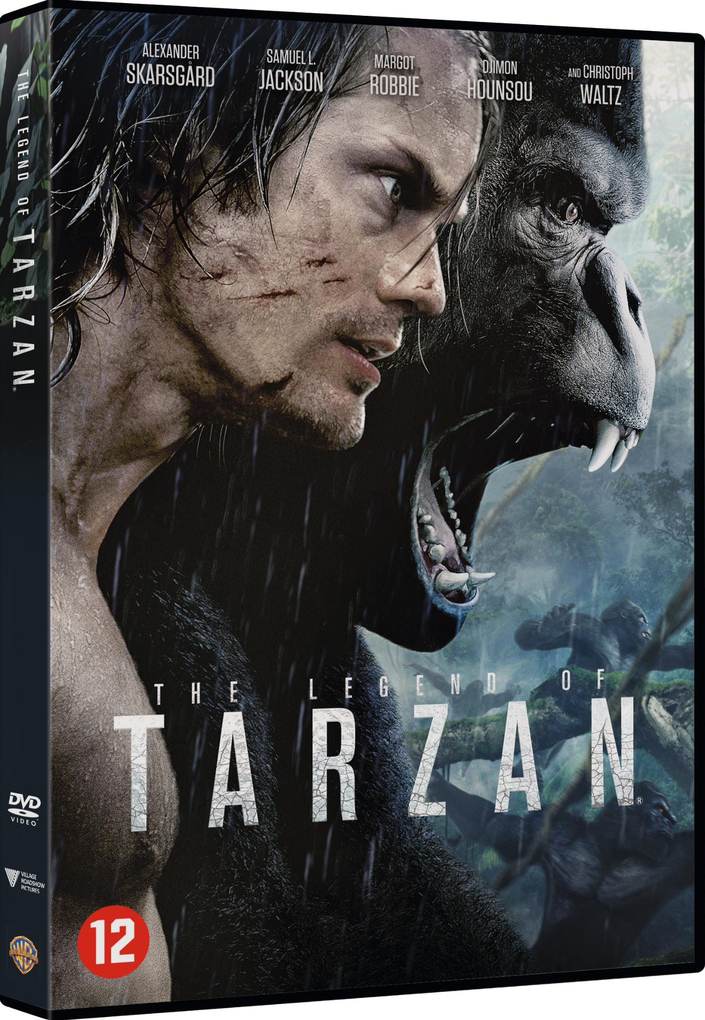 Couverture de DVD avec Alexander Skarsgård et un gorille. Le titre est "La légende de Tarzan".