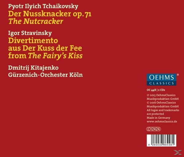 CD-Cover, roter Hintergrund, weißer Text. Musik: Der Nussknacker, Der Kuss der Fee.