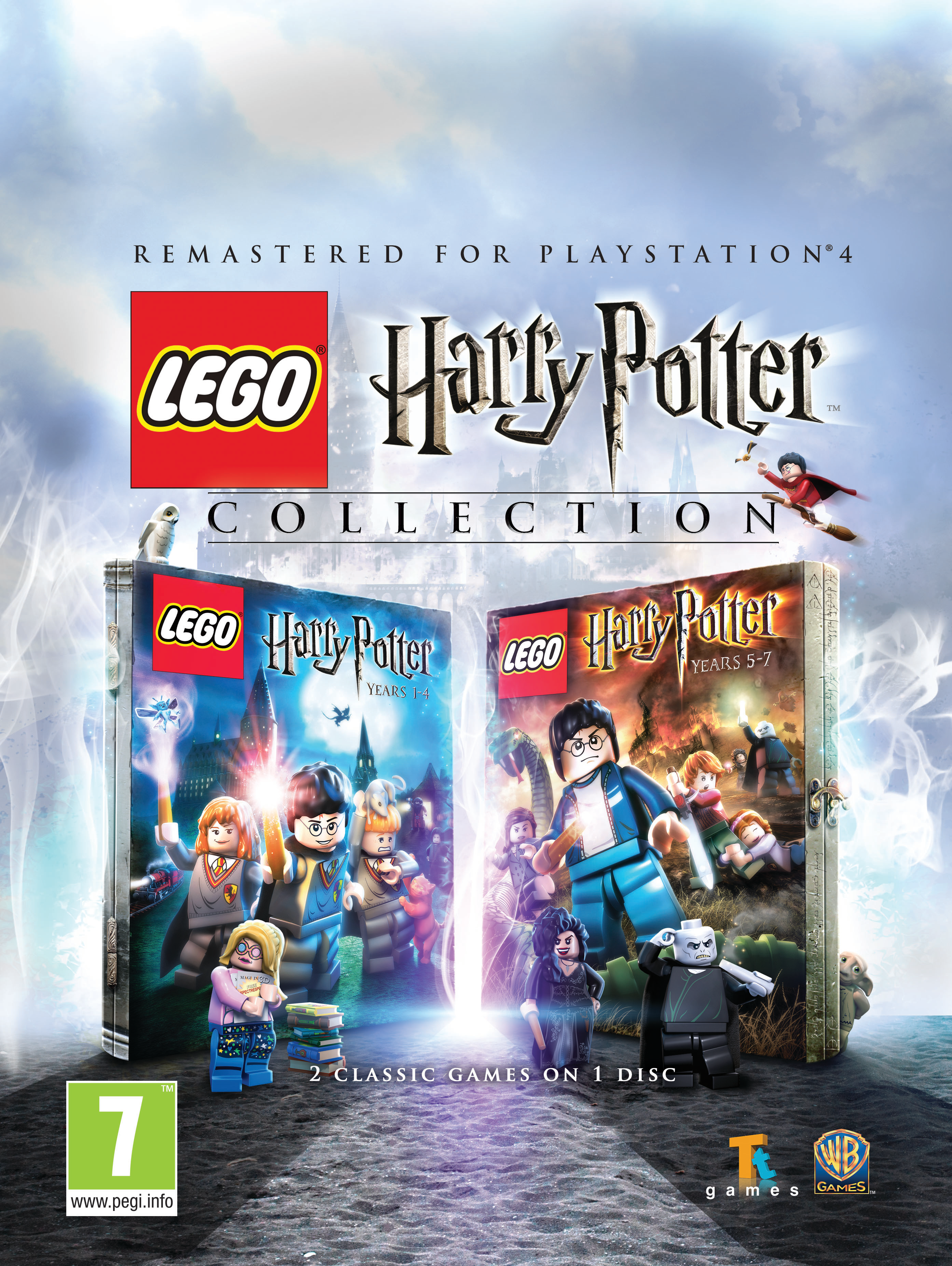 Lego Harry Potter Collection játékborító. A játék tokját mutatja Lego karakterekkel. PS4-re remasterelve.