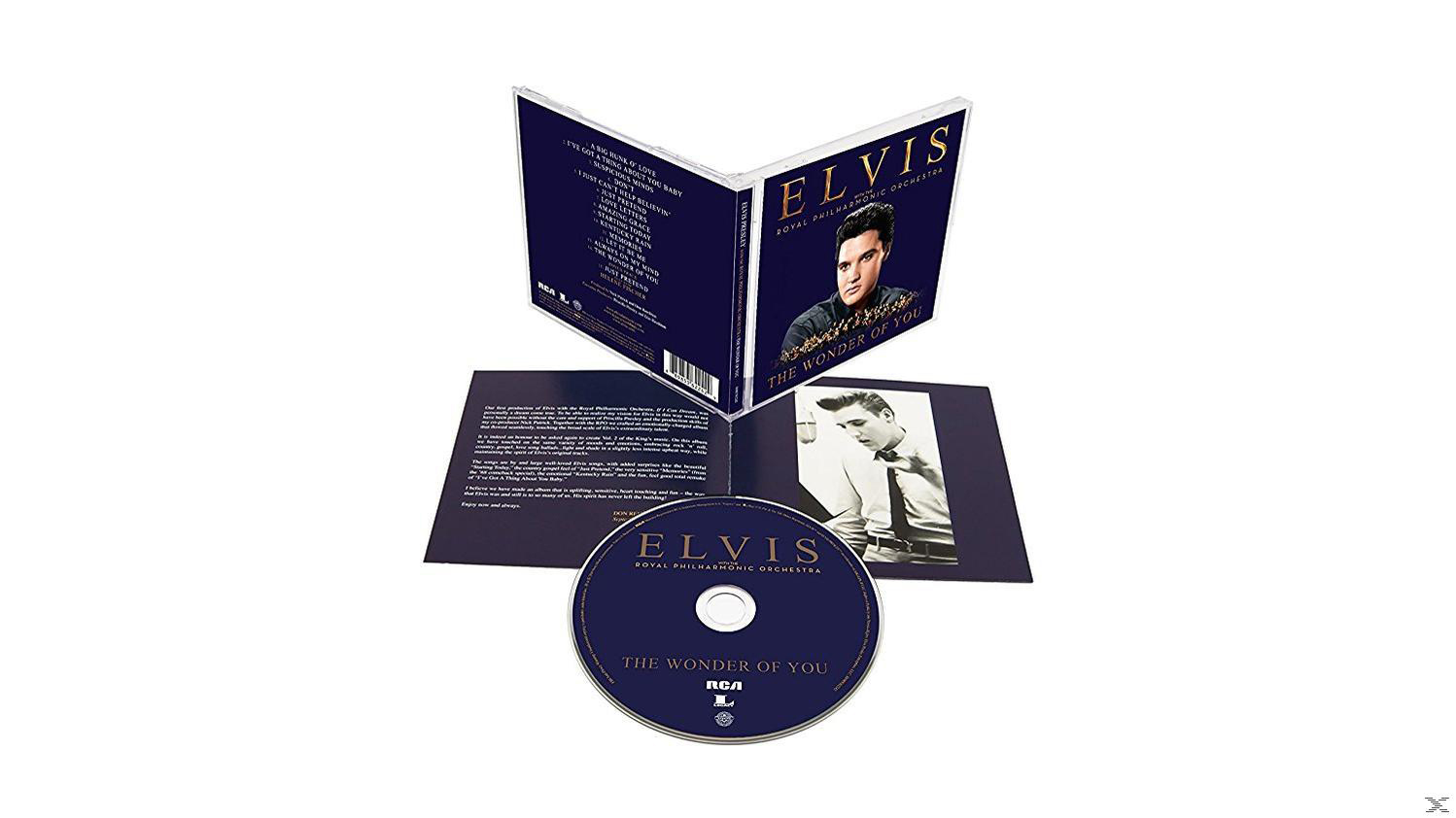 Elvis CD-Hülle geöffnet mit CD. Foto von Elvis auf Hülle und CD. Text: The Wonder of You.
