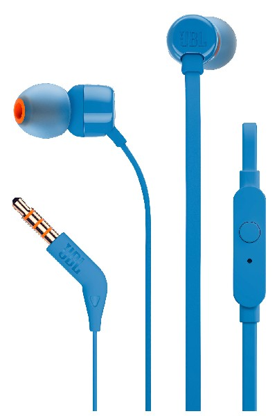 Auriculares de botón - JBL T110, De botón, Con cable, Pure Bass, Jack 3.5 mm, Azul