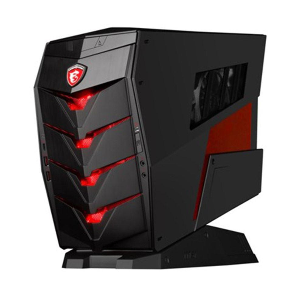 Siyah ve kırmızı oyun PC kasası. Çoklu hava delikleri ve kırmızı aydınlatmalı ön panele sahiptir.