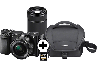 SONY Alpha 6000 ZOOM+TELEZOOM KIT (ILCE-6000Y) Systemkamera mit Objektiv 16-50 mm, 55-210 mm f/3.5-5.6, f/4.5-6.3, 7,6 cm Display, WLAN