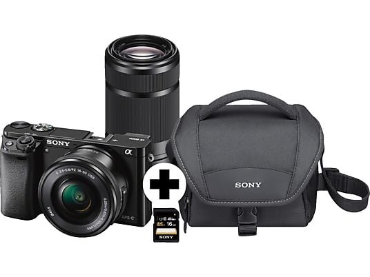 SONY Alpha 6000 ZOOM+TELEZOOM KIT (ILCE-6000Y) Systemkamera mit Objektiv 16-50 mm, 55-210 mm, 7,6 cm Display, WLAN