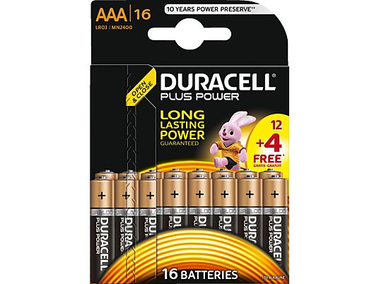 DURACELL Plus Power Alkaline AAA Batterien, 16er Pack (LR03/MN2400)