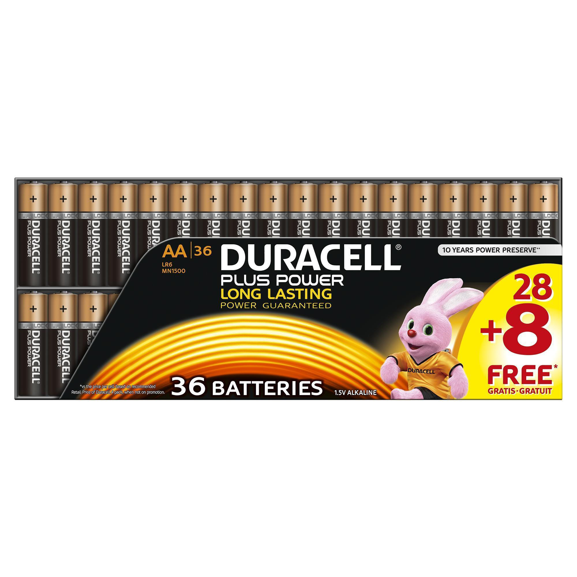 DURACELL Plus Power  AA Batterie, Alkaline, 1.5 Volt 36 Stück
