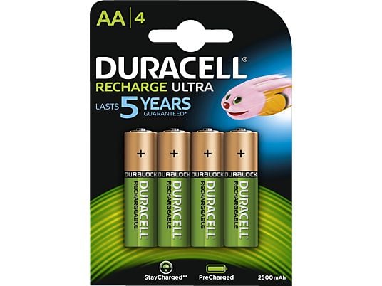 DURACELL StayCharged AA, paquet de 4 - Piles rechargeables (Vert/cuivre)