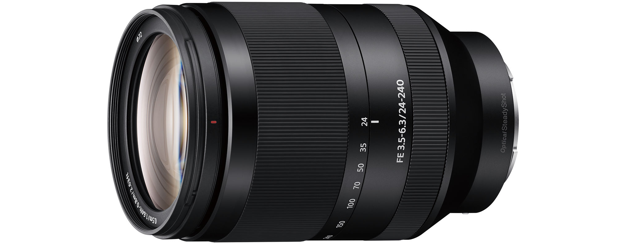 Obiettivo nero, con vari numeri e segni. Sfondo bianco.