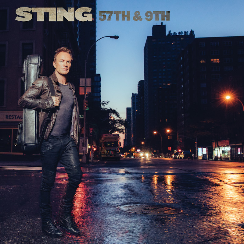 Sting, albumhoes. Hij staat 's nachts in een straat in de stad met een gitaarkoffer. Titel: 57th & 9th.