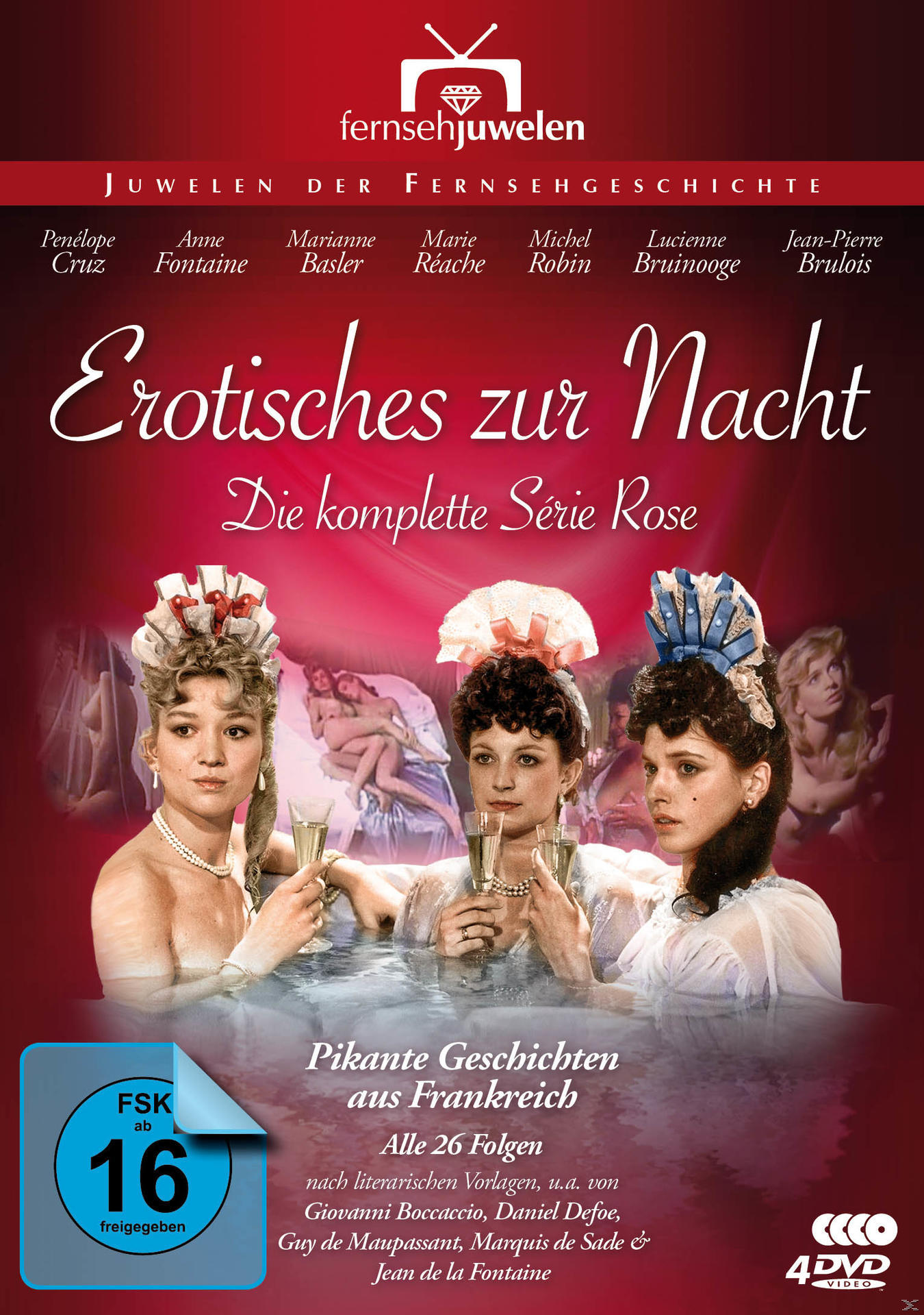 DVD-Cover mit Frauen im Bad. Text auf Deutsch, Titel 'Erotisches zur Nacht'.