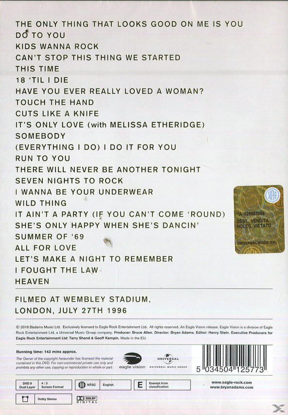 Bryan Adams - Live At (DVD) (DVD) - Wembley