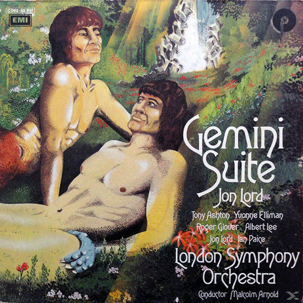 Albumcover: zwei nackte Männer in einem Wald. Titel: Gemini Suite von Jon Lord und dem London Symphony Orchestra.