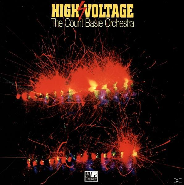 Albumcover für 'High Voltage' vom Count Basie Orchestra, mit rotem Funken-Design.