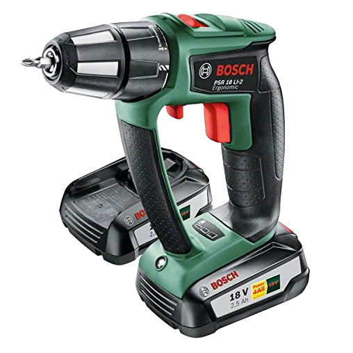BOSCH PSR 18 LI-2 Ergonomic lítium-ion akkus fúrócsavarozó, 2,5Ah,2 akkuval, kofferben