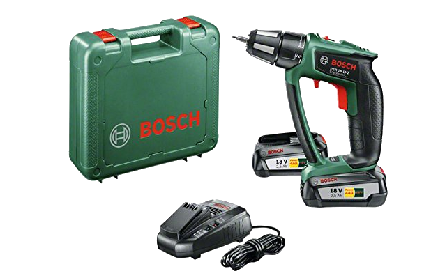 BOSCH PSR 18 LI-2 Ergonomic lítium-ion akkus fúrócsavarozó, 2,5Ah,2 akkuval, kofferben