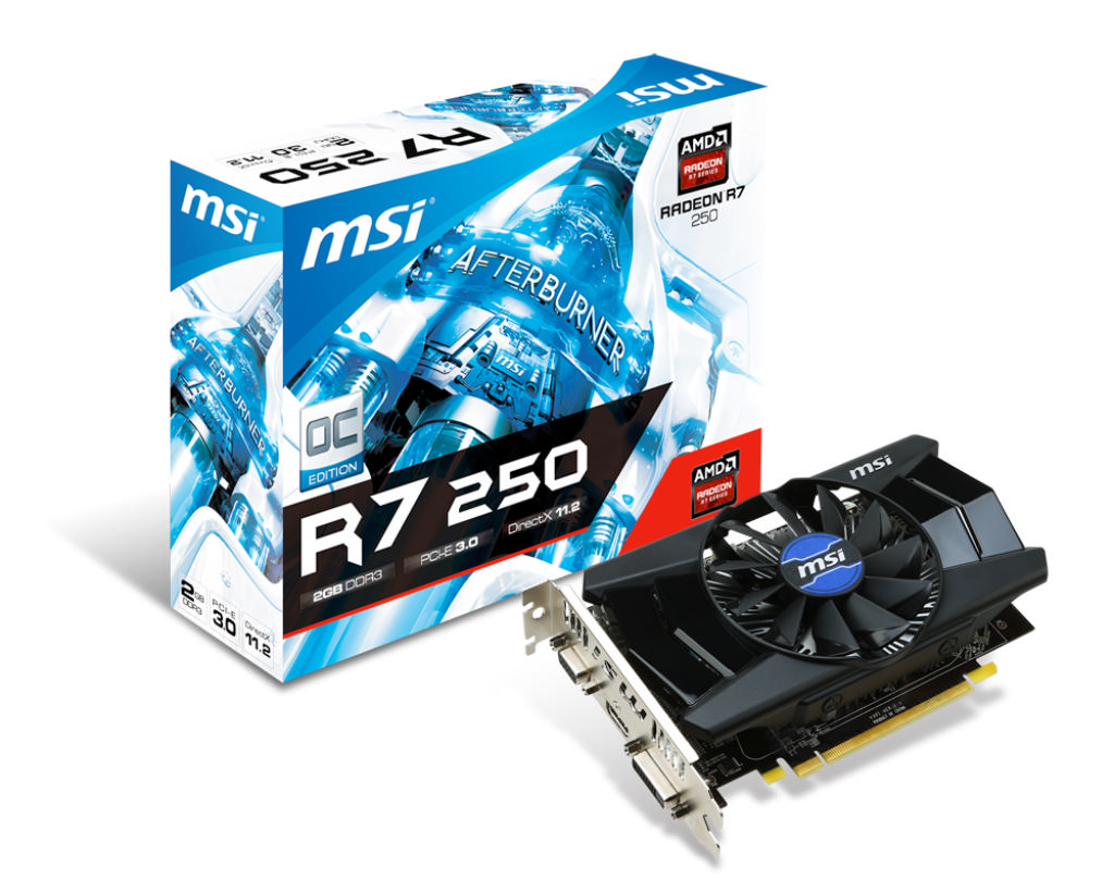 MSI R7 250 2GD3 OCV1 R7250 2GB DDR3 128b DX12 PCIE 3.0 x16 (1xVGA 1xDVI 1xHDMI)