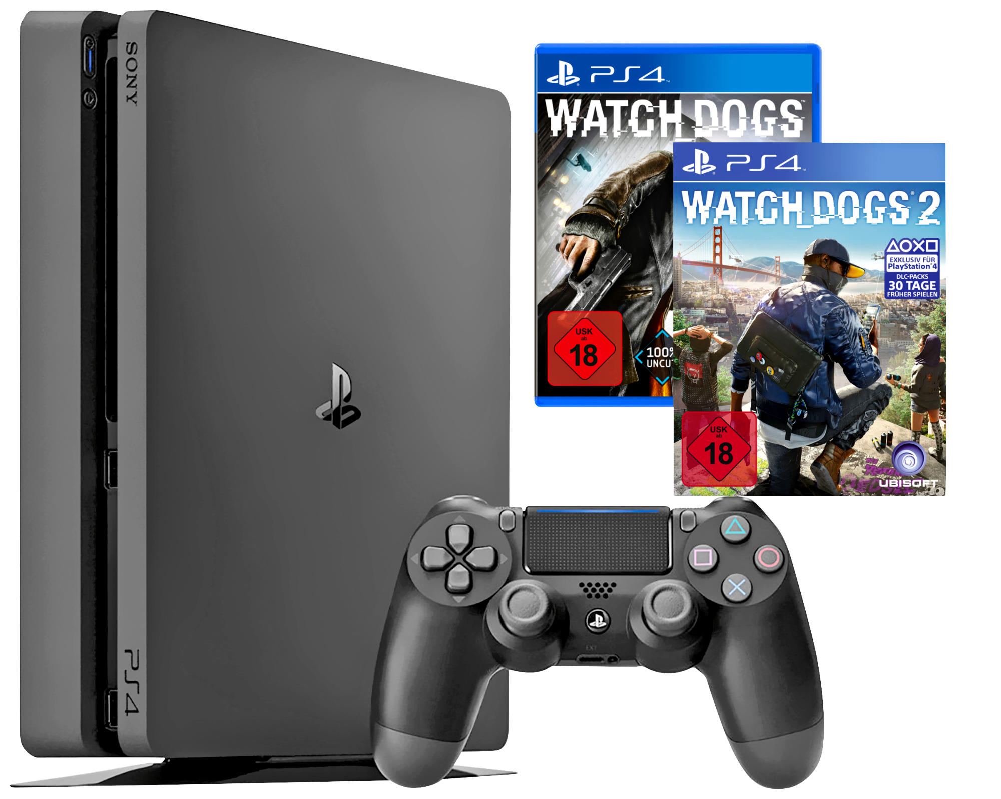 SONY PlayStation 4 Konsole Slim 1TB +  Watch Dogs + Watch Dogs 2