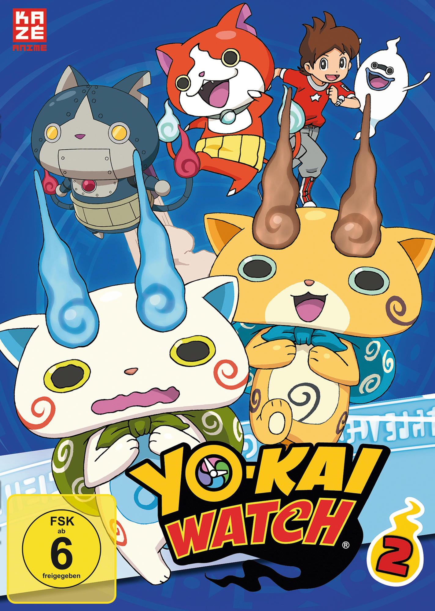 Yo-Kai Watch 2 DVD-Cover: Cartoon-Figuren auf blauem Hintergrund.