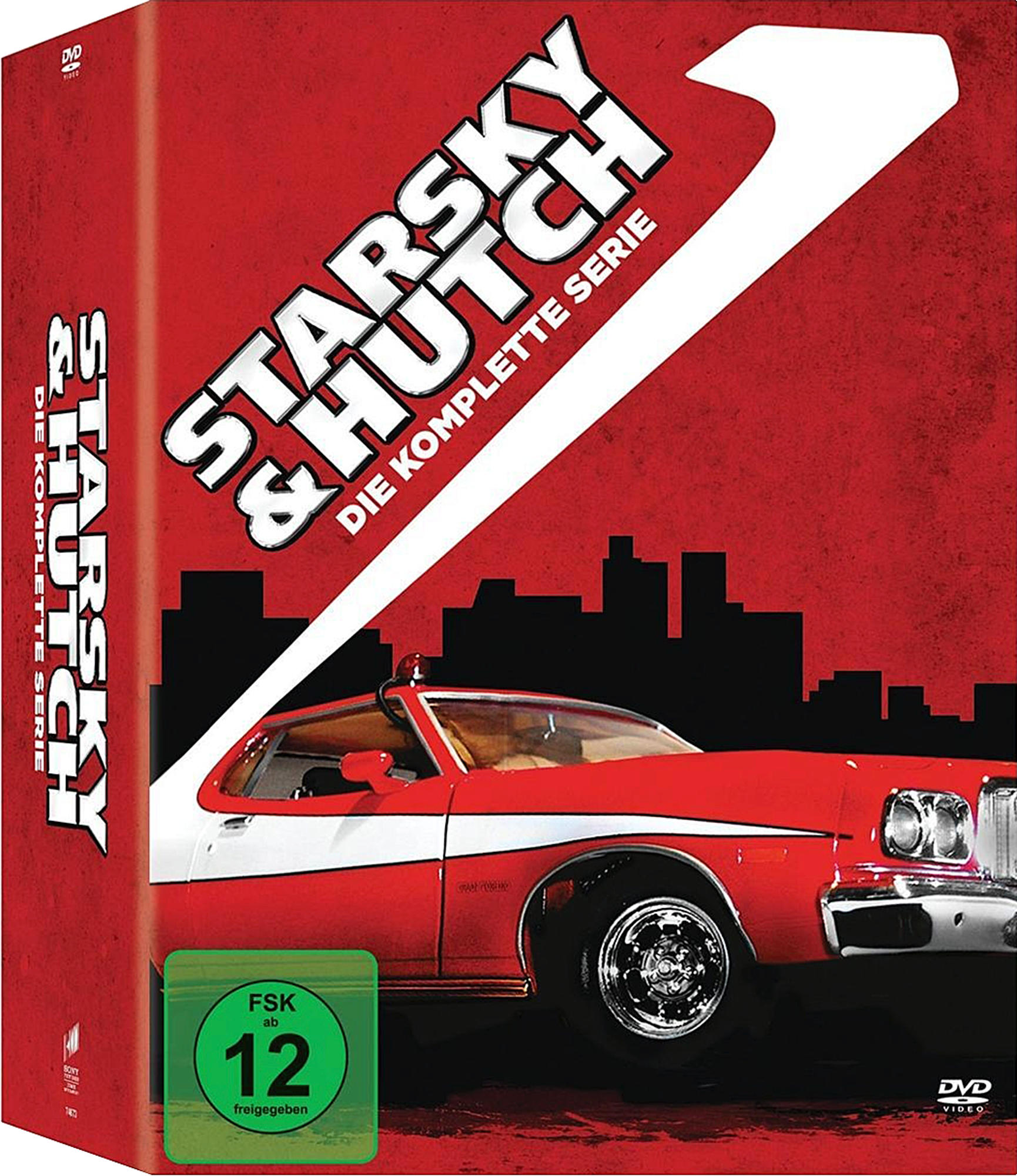 DVD-Cover mit rotem Auto, Titel 'Starsky & Hutch' in Weiß auf rotem Hintergrund.