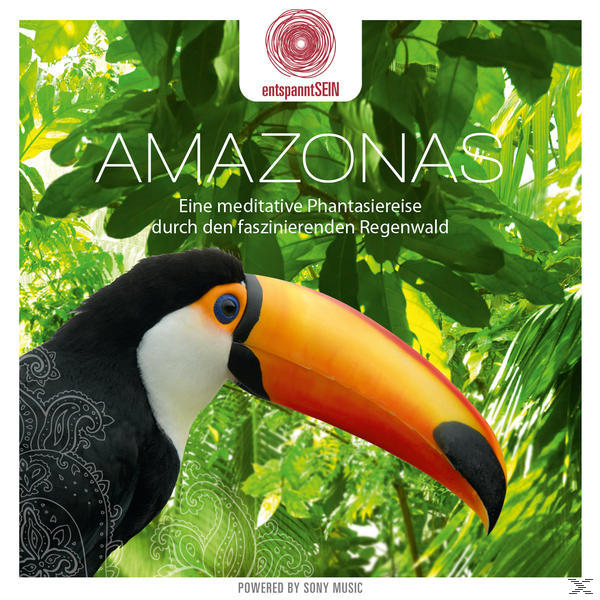 Albumcover mit einem Tukan und Text. Der Hintergrund zeigt grüne Blätter. Titel: Amazonas.