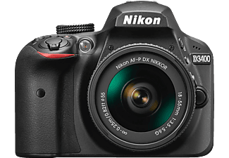 Cámara réflex - Nikon D3400, Sensor DX, 24.2 MP, Vídeo Full HD + Objetivo AF-P DX 18-55mm