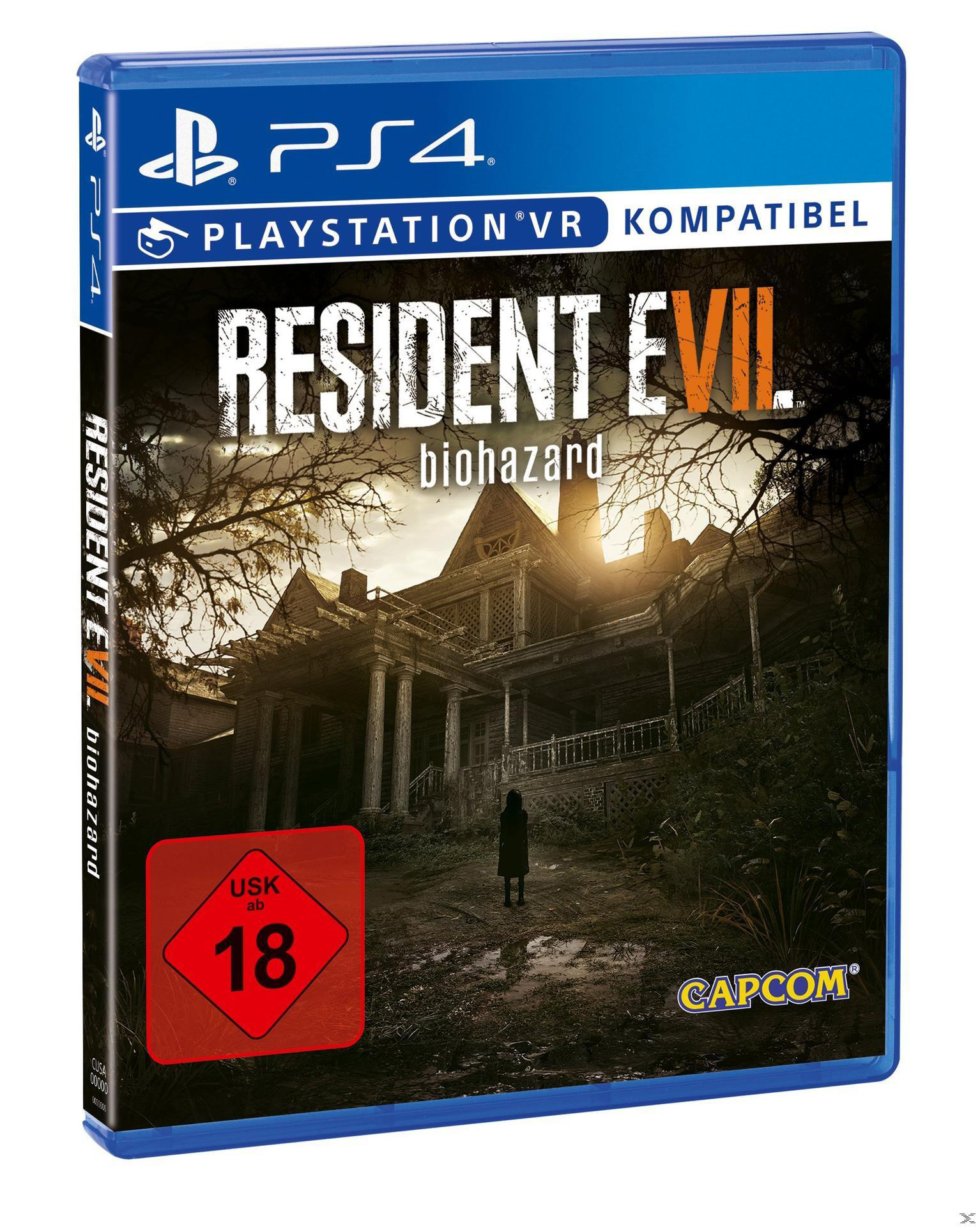 Resident Evil VII Spielhülle mit einem unheimlichen Hausbild.