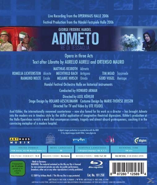 DVD-Cover: Opernproduktion mit Schauspielern auf der Bühne, Text: Admeto Re di Tessaglia.