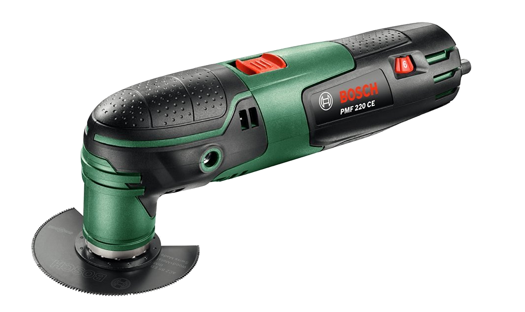 Bosch multi-tool, zöld és fekete, vágókéssel, professzionális szerszámgép.
