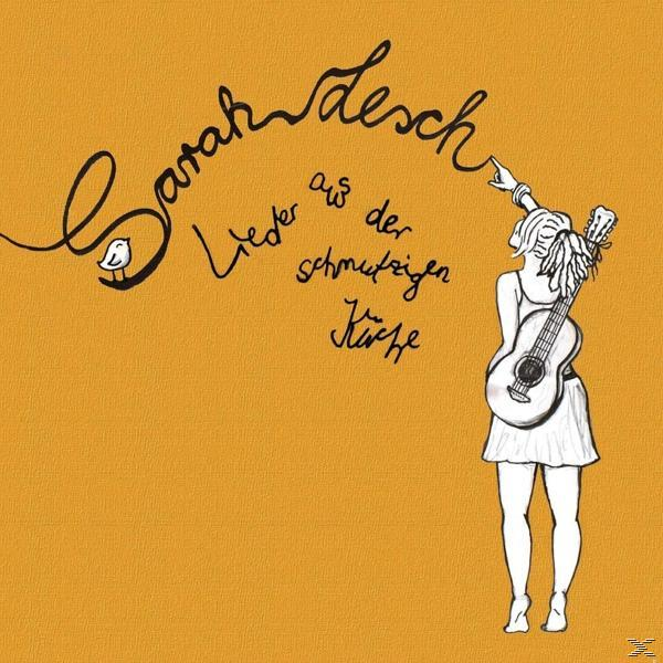 Albumcover: Frau mit Gitarre, Zeichenstil, gelber Hintergrund. Titel: Sarah Lesch.