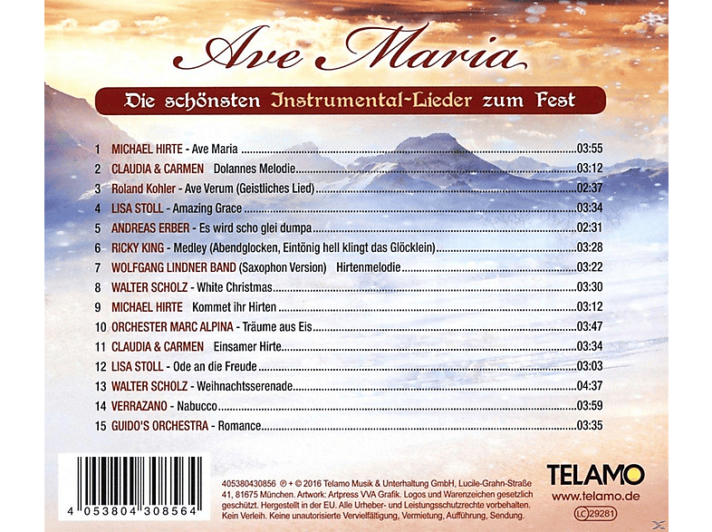 Thumbnail - VARIOUS - Ave Maria,Die Schönsten Instrumental-Lieder Z.Fest (CD)