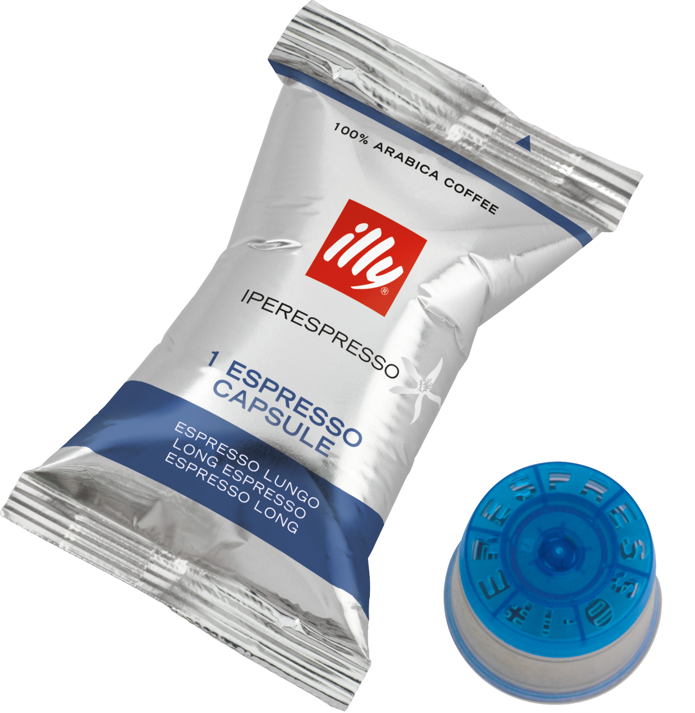 Illy Iperespresso Kaffeekapsel-Verpackung und eine einzelne Kapsel.