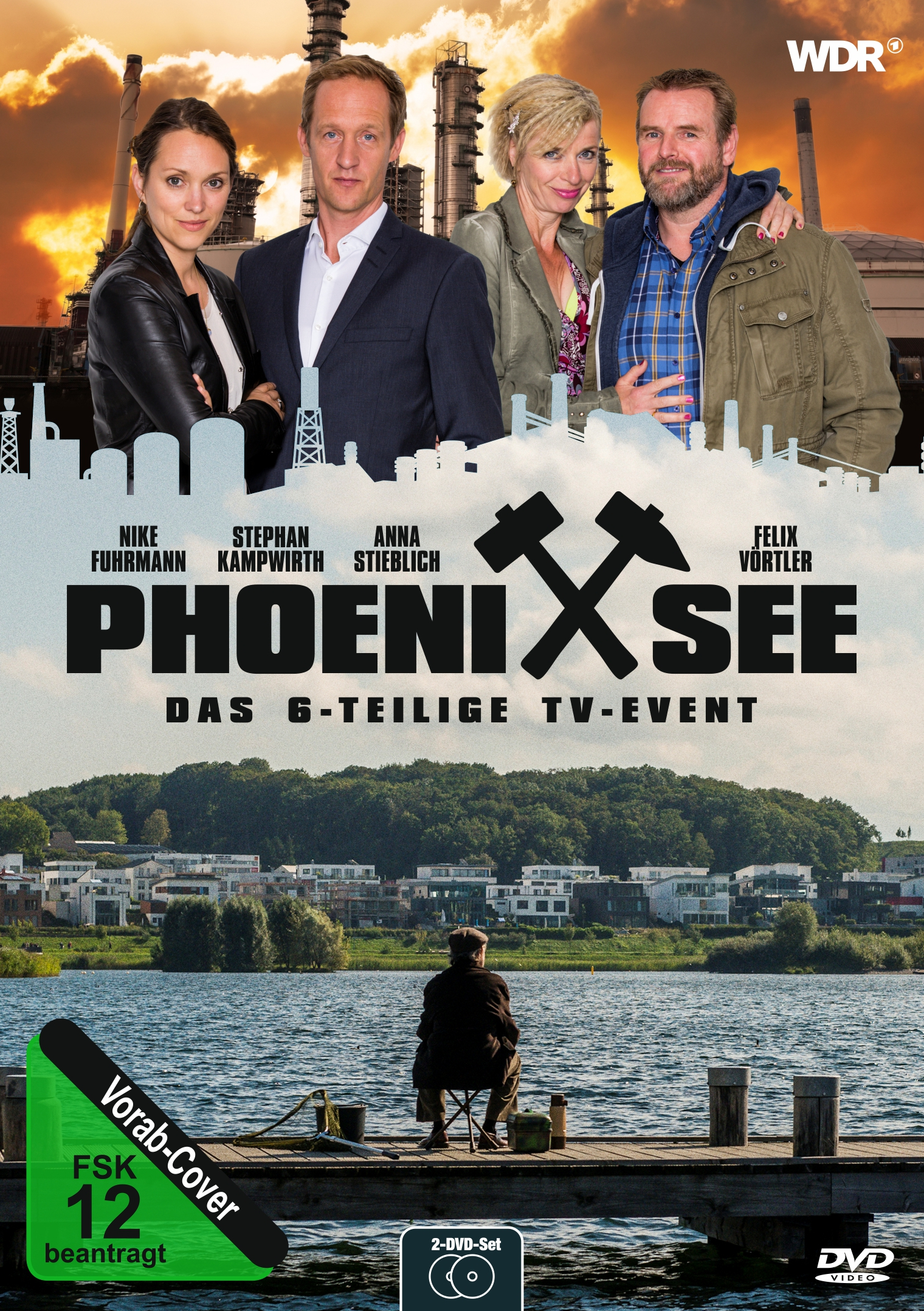 DVD-Cover: Vier Schauspieler vor einer Industrielandschaft, mit Text auf Deutsch.