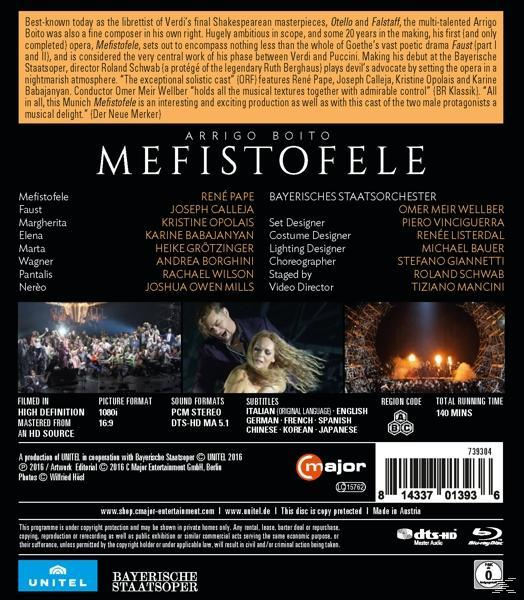 Rückseite der Mefistofele-Opern-DVD mit Text und einem Szenenbild, schwarzer Hintergrund.