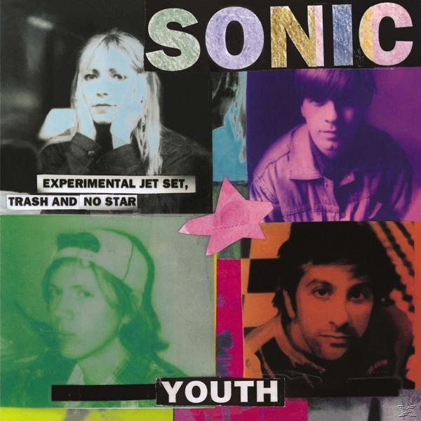 Albumcover mit mehreren Bildern von Personen, Text: 'Experimental Jet Set, Trash and No Star'.