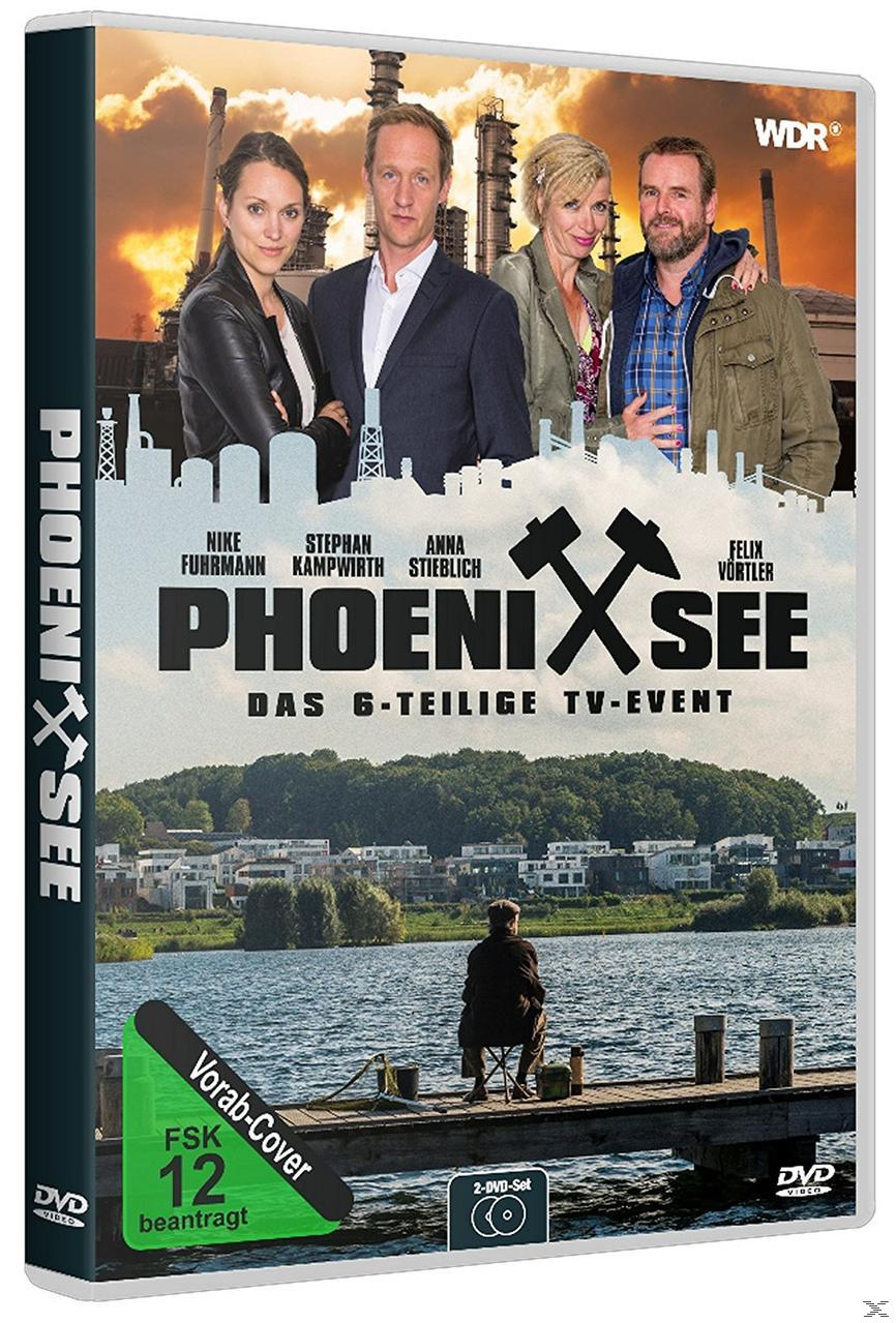 DVD-Cover mit Schauspielern und dem Titel PHOENIX SEE. Der Hintergrund zeigt einen See mit Stadt und Industriegebiet.