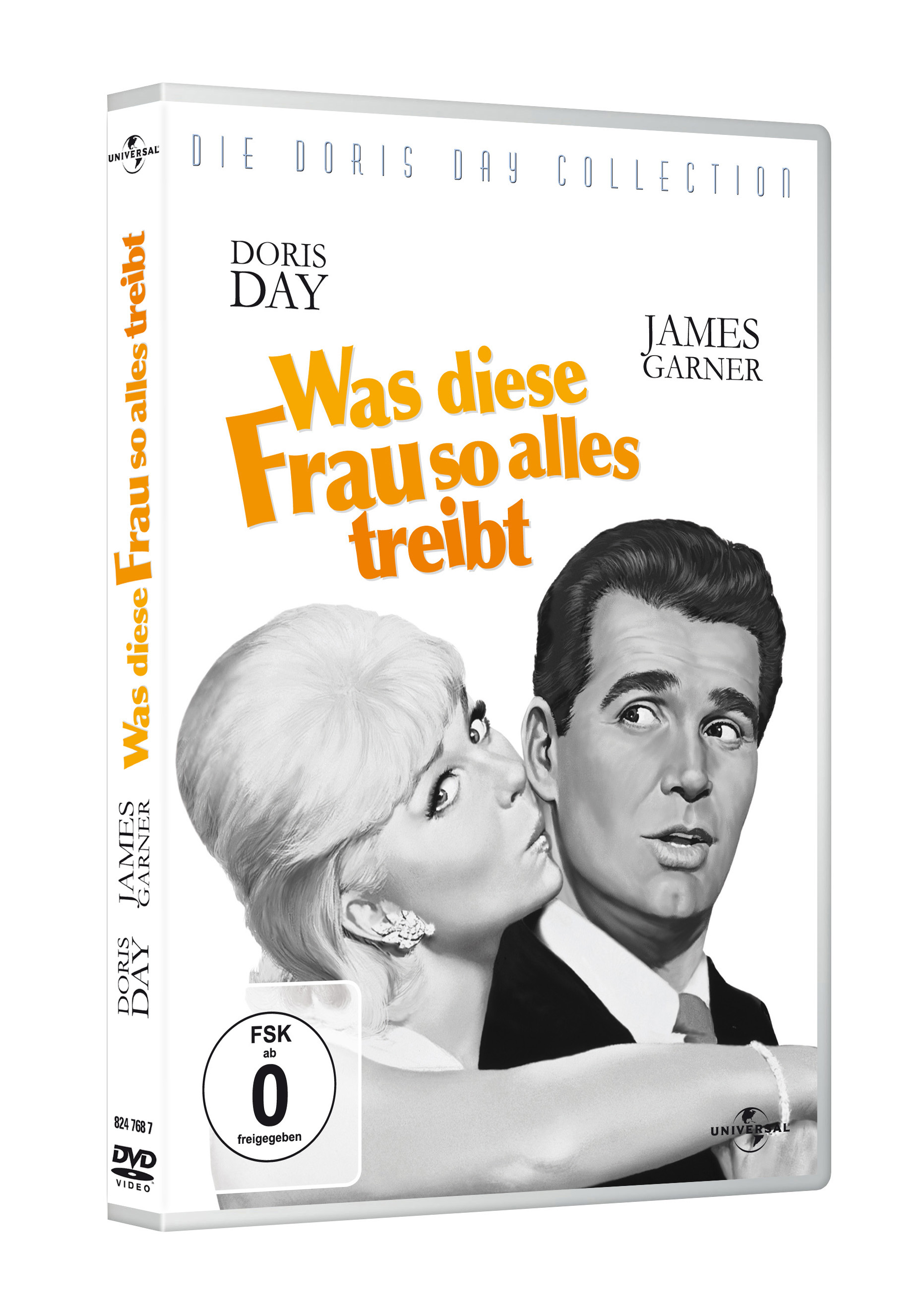 DVD-Cover: Doris Day und James Garner, Schwarz-Weiß-Bild, deutscher Titel 'Was diese Frau...'