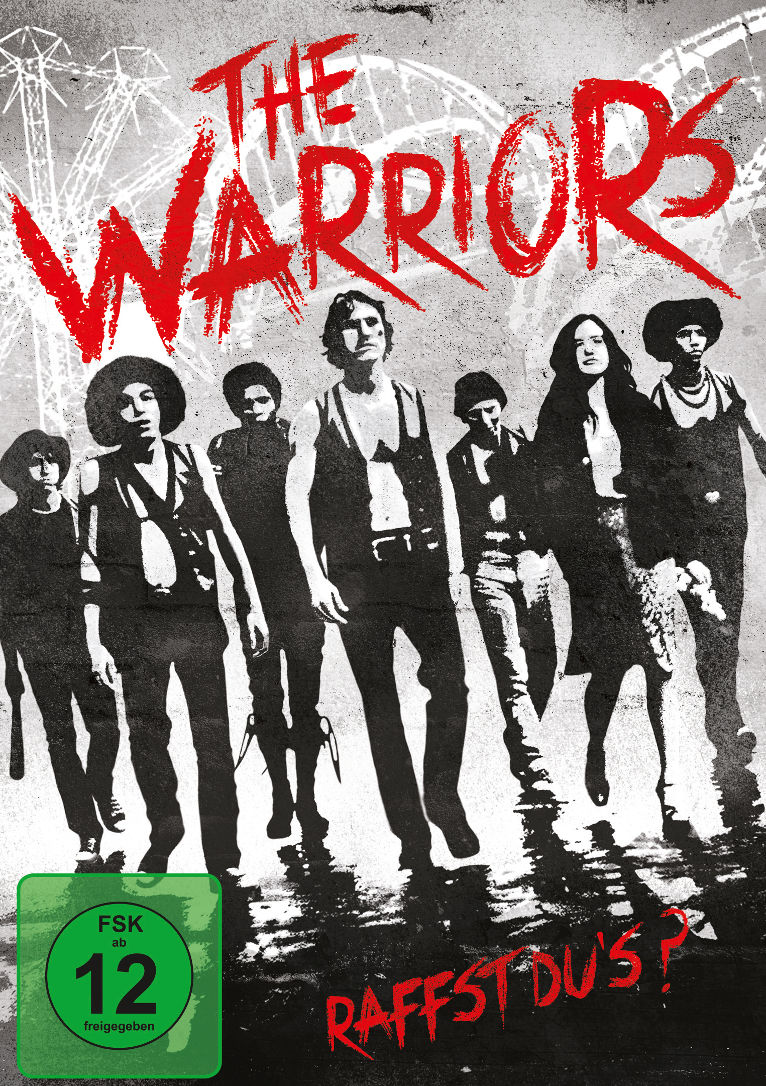 Filmposter für The Warriors. Enthält mehrere Personen, die auf den Betrachter zugehen.